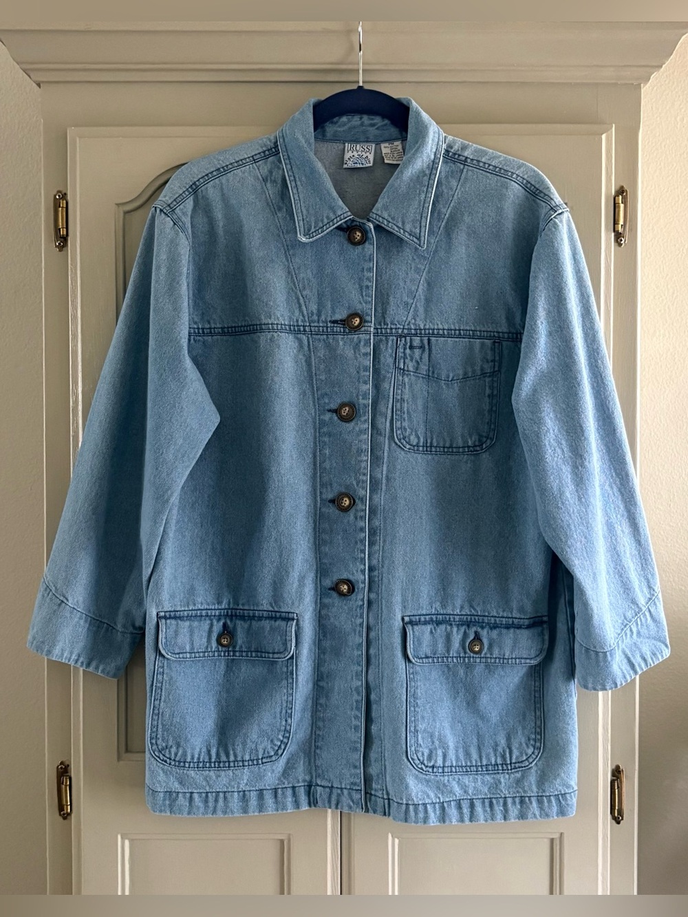 Vintage RUSS State of Blue Denim Chore Utility Jacket | 3/4 Sleeves | Size M P